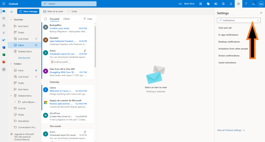 outlook mail quick setting 