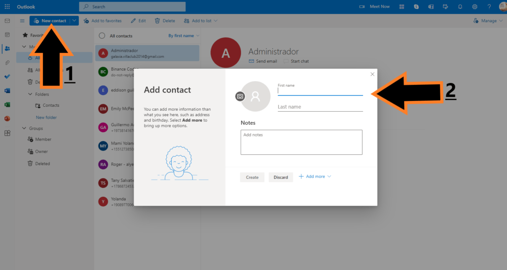 outlook mail contacts 