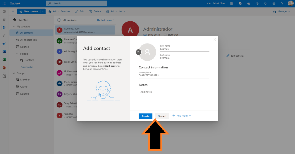 outlook mail contacts