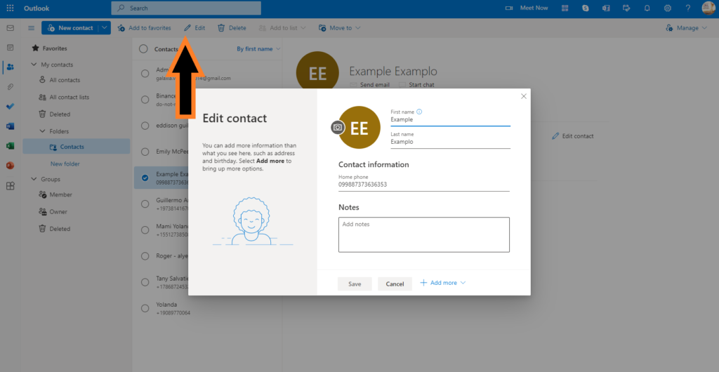 outlook mail edit contacts
